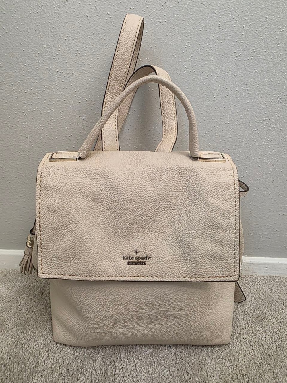 Kate Spade Naomi Leather Backpack WKRU5780 Ivory Cream Tassel Drawstring